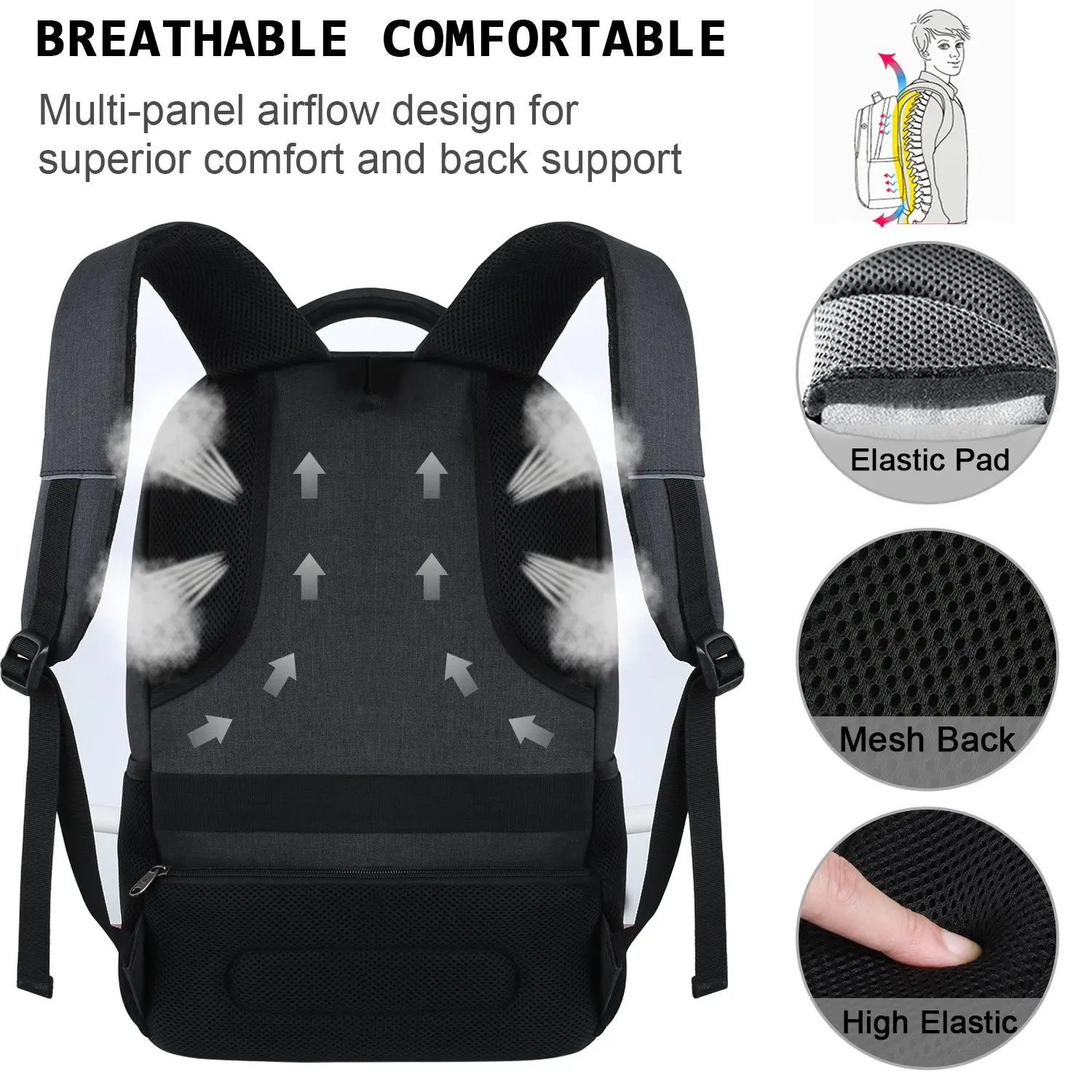 Customized Black Computer Unisex School Bag Waterproof Business Travel Office Nylon Custom Men Laptop Backpack With USB Charging