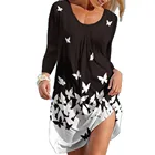 Dress Ladies Women's Casual Long Sleeve Dress Empire Waist Printed Loose Dress With Pocket Ladies Dress