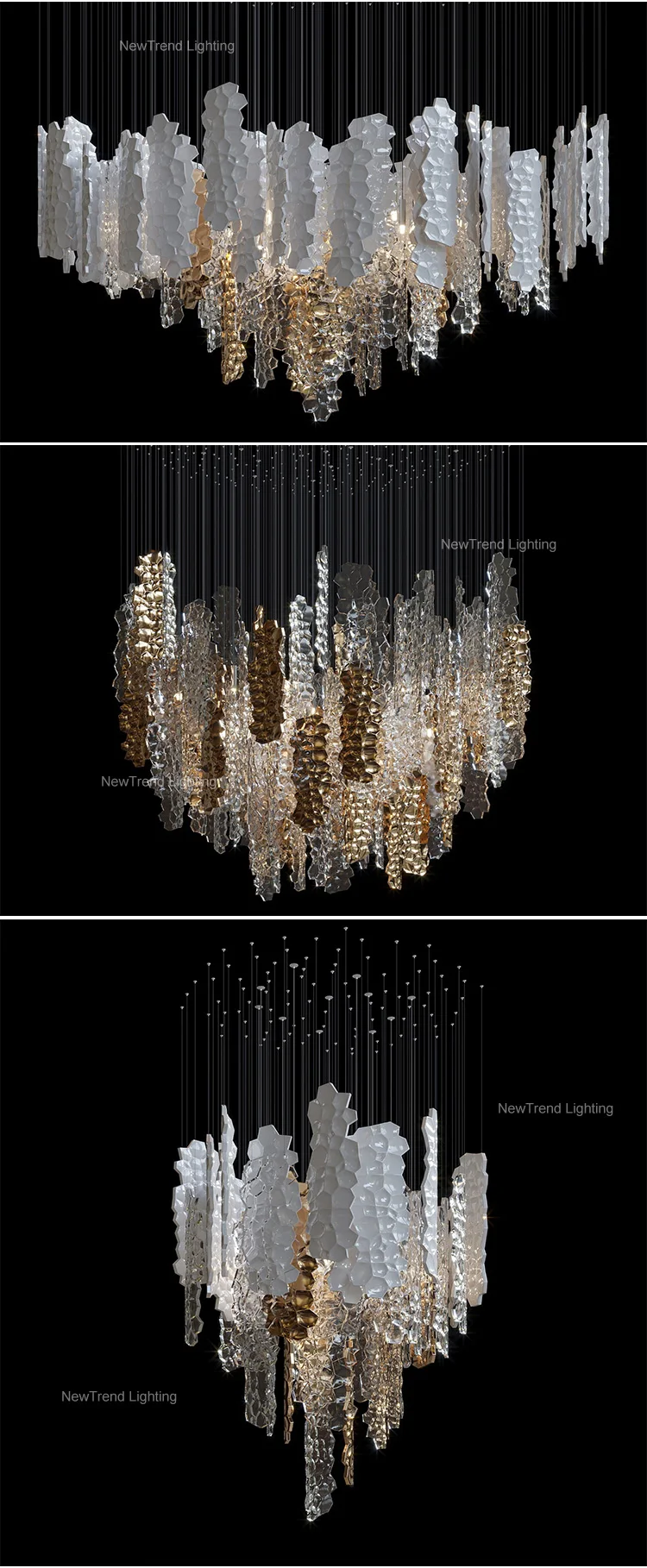 CPL-375 Unique Style Indoor Decoration LED Hanging Light Villa Hall Hotel Lobby Staircase Modern Glass Chandelier details