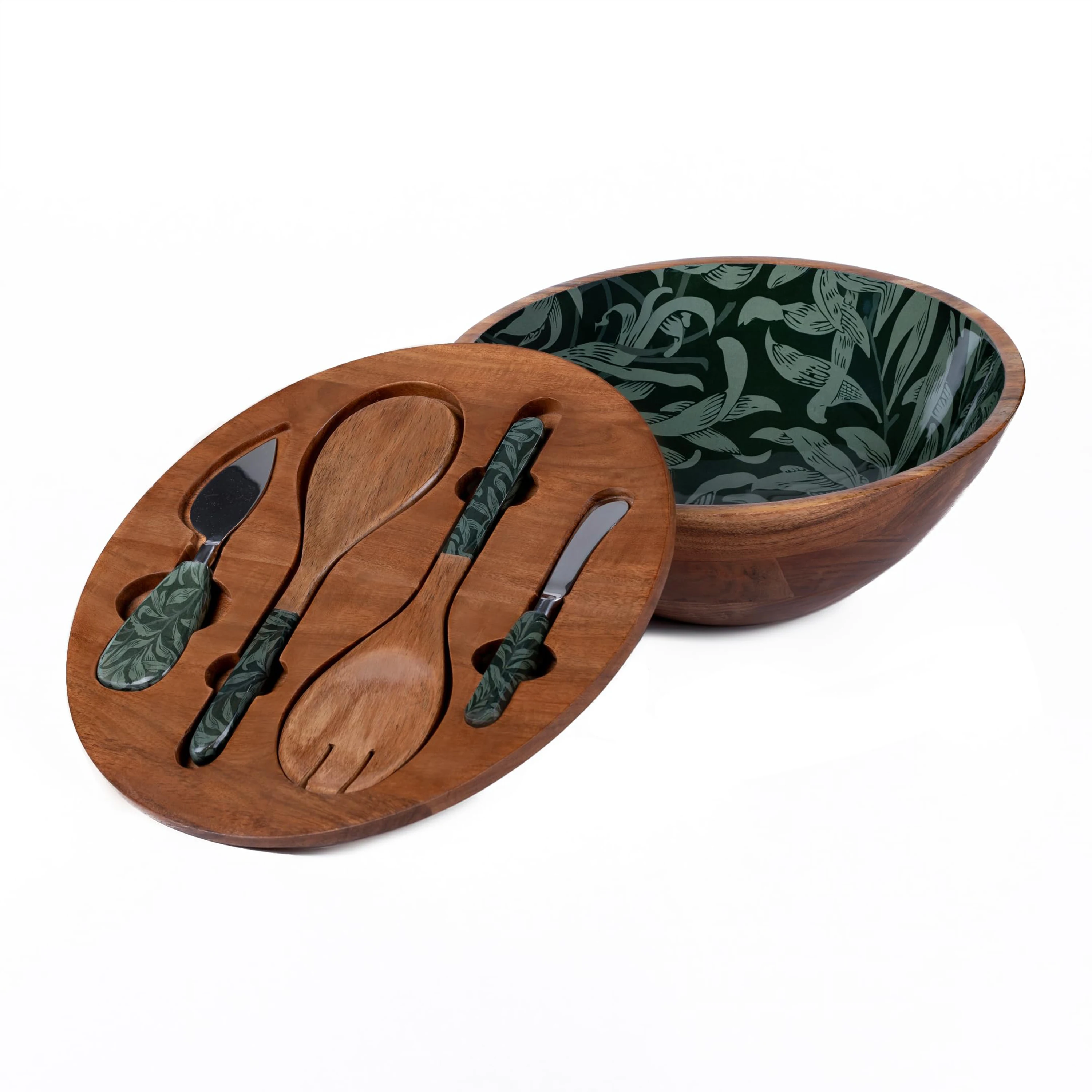 product acacia wood salad bowl set with utensils enamel printed salad spatula and cheese knife serving bowl with lid for kitchen party-2