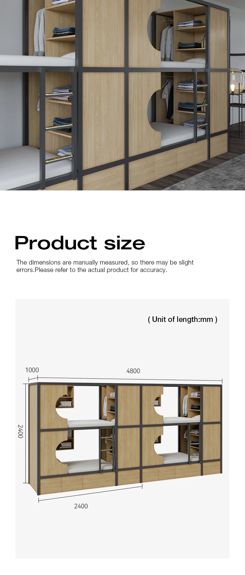 product free 3d design service metal and wooden loft capsule saving space double decker metal bunk dormitory bed with storage cabinets-10