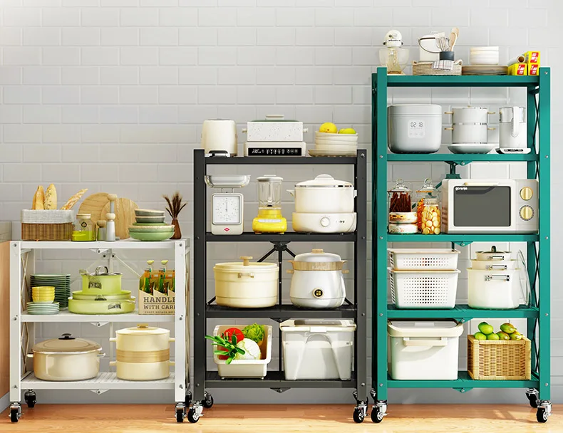 Household metal rack kitchen shelf foldable tableware shelves shelving units holders folding storage racks for kitchen