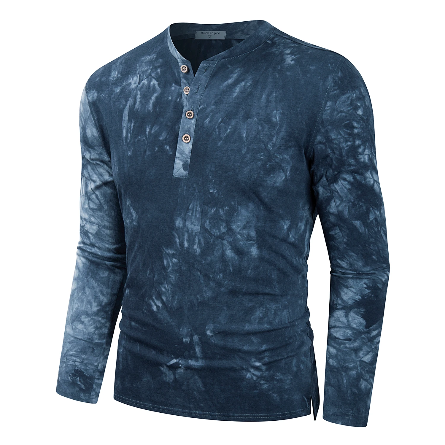 100% Cotton mens tie dye henley shirts long sleeve custom logo henley t-shirt for men