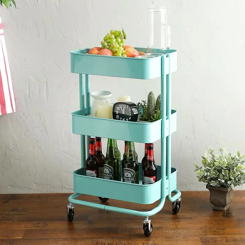 Multifunctional  Kitchen food vegetable Trolley service Cart With Storage Drawers and Baskets for kitchen