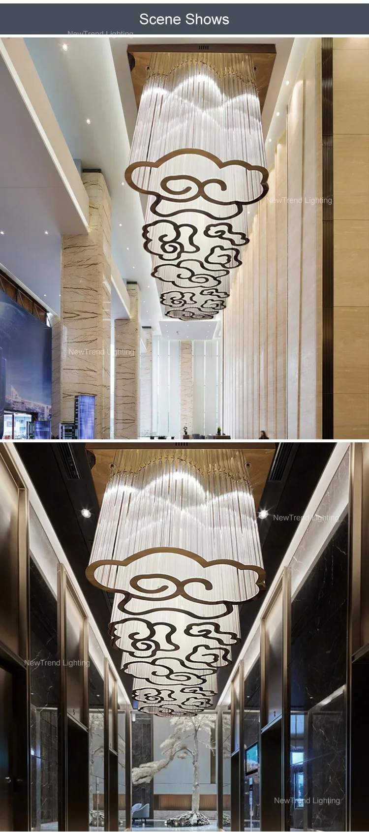 CPL-260 Luxury Style Custom Indoor Decoration Ceiling Lighting Wedding Hall Lobby Luxury Crystal LED Chandelier details