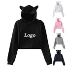Top Factory Customized Logo Long Sleeves Sweatshirt Cat Ears Women Cropped Top Hoodies