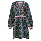 Autumn Ladies Autumn Winter New Design Retro Puff Sleeve V Neck Custom Logo Sweater Dress Ladies