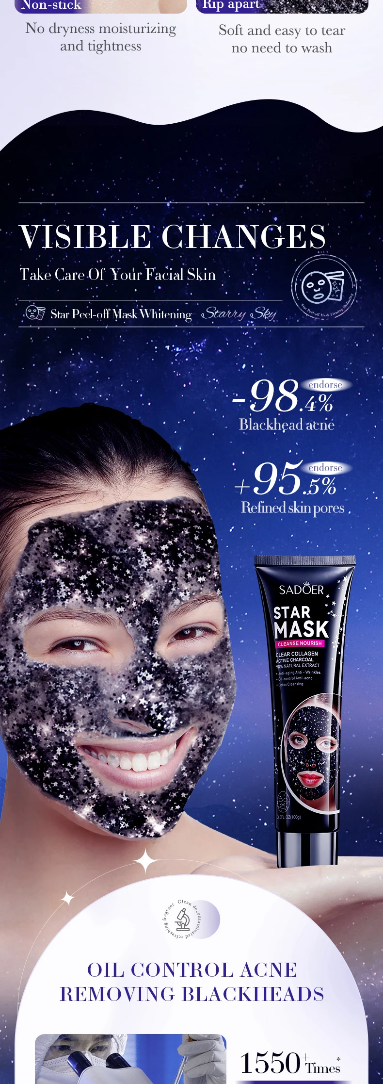 product 100g sadoer starry sky face and body mask for blackhead acne removal deep cleaning multi style adsorption peel off face mask-13
