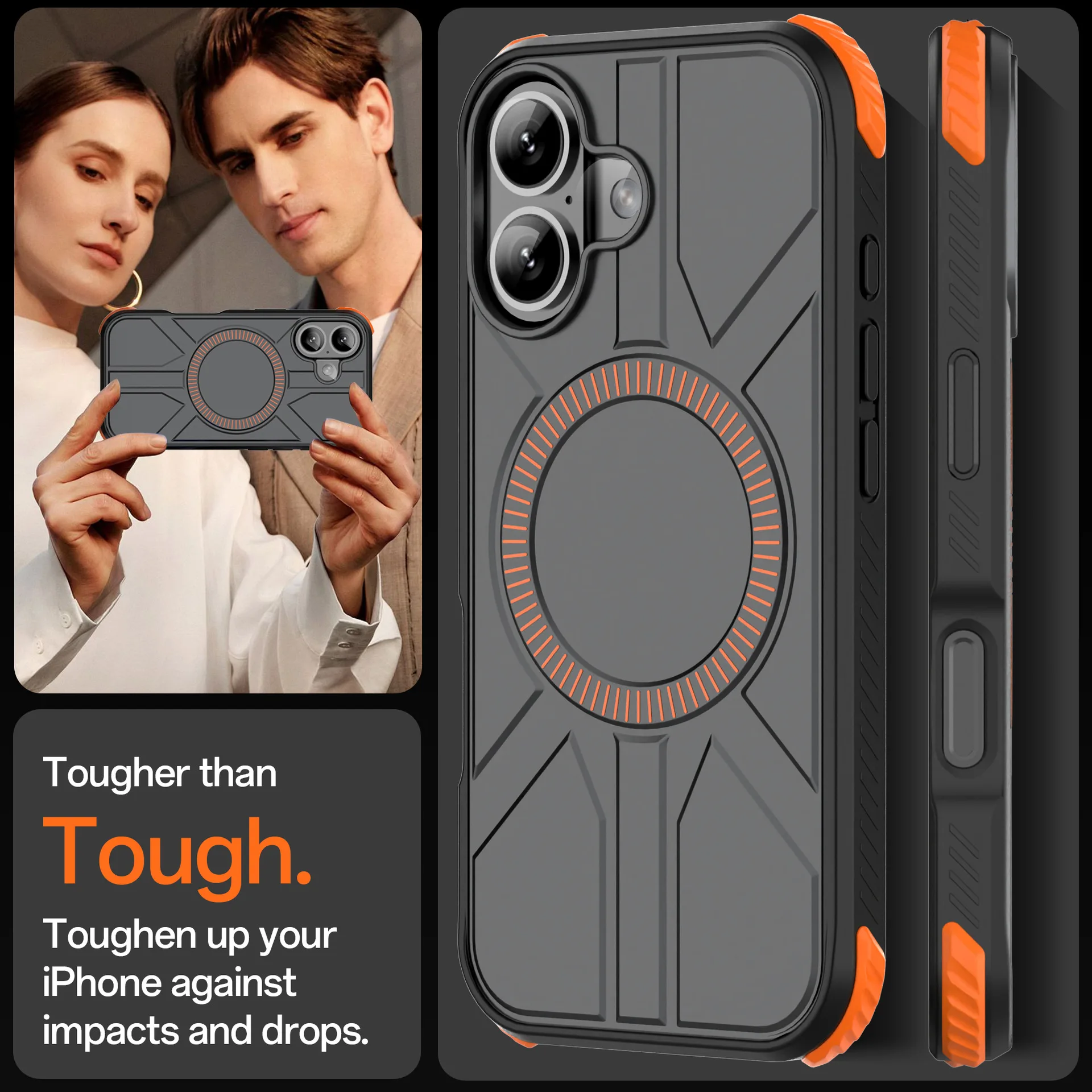 product magnetic defender armor phone case for iphone 17 pro max heavy duty shockproof rugged wireless charging cellphone back cover-2