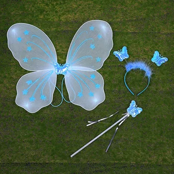 YIWU Factory Party Wonder Fairy Halloween Props Little Girl Glitter Angel Wing for Children Butterfly Fairy Wing Costume Kids