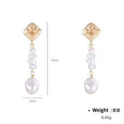 New Arrival Luxury Real Gold Plated Tassel Baroque Pearl Drop Earrings For Women Handmade Geometric Earrings For Jewelry Gift