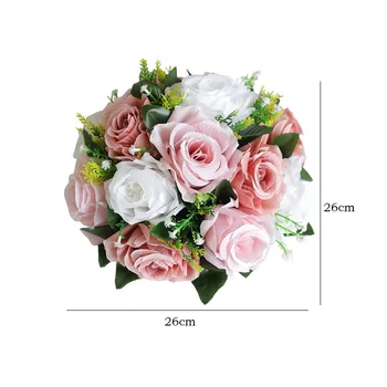 Christmas Decor Faux Flower Ball Arrangement Bouquet Plastic Roses with Base for Wedding Party Home Decor