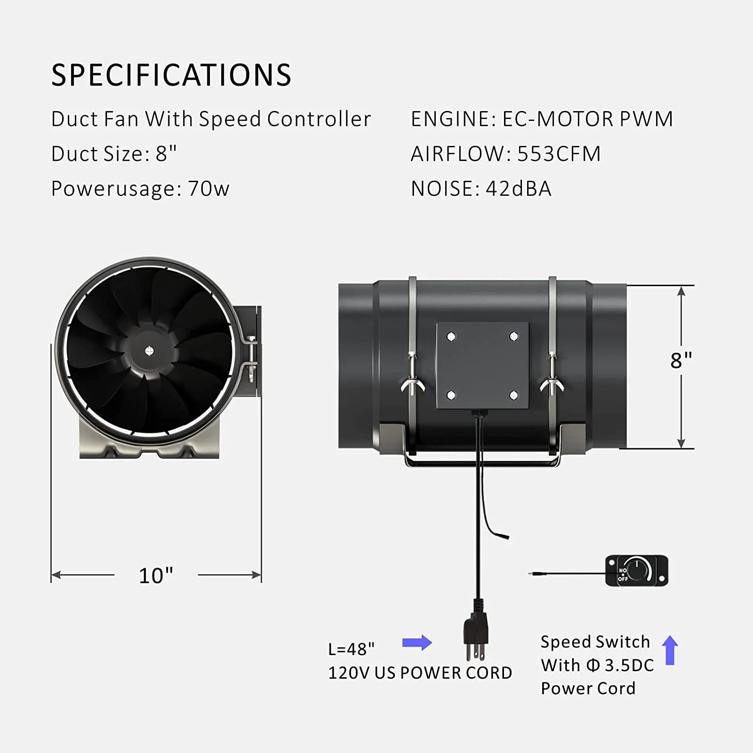 Inline Duct Fan, 4", 6", 8" - detail 22