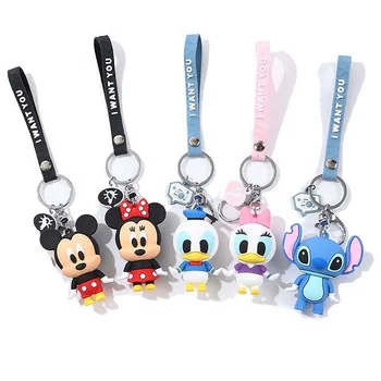 Top selling products 2022 Wholesale colors PVC lanyard disny anime figure keychain Stitch Wini Mickey Minnie cute Key Chain