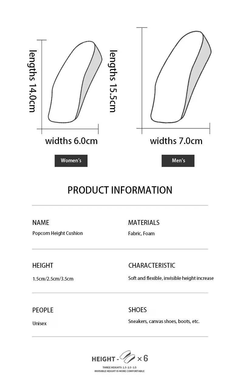 Shock Absorbing Height Increasing Insoles Soft Shoe Pads Shock Absorbing Height Increasing Insoles Soft Shoe Pads