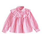 Girls Blouse Good Quality Popular New Design Long Sleeves Check Printing Girls Blouse Shirt