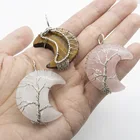 Necklace Necklace Women's Natural Quartz Pendant Copper Winding Moon Pendant Necklace Reiki Healing Crystal Stone Necklace