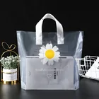 Design Bag Flower Custom Design Large Size Clear Bag With Flower Logo Printed Loop Plastic Handle Bag For Clothes