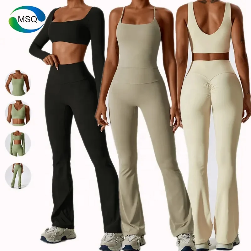 Hot Sale Sportswear Gym Clothing Active Wear 4 Piece Yoga Sports Bra High Waist Pants Set Fitness Yoga Wear For Women