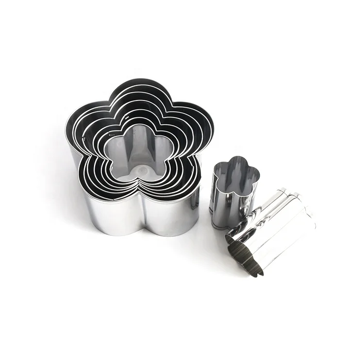 Stainless steel metal flower shape 3d diy manual press mould cookie stamp set