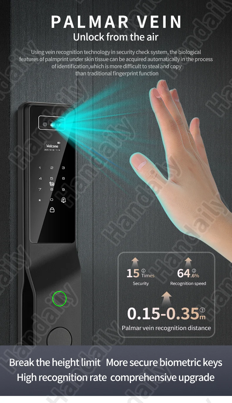 handaily palm vein tuya wifi door lock 3d biometric face id video monitoring intercom digital electronic locks for front door ddl9-9