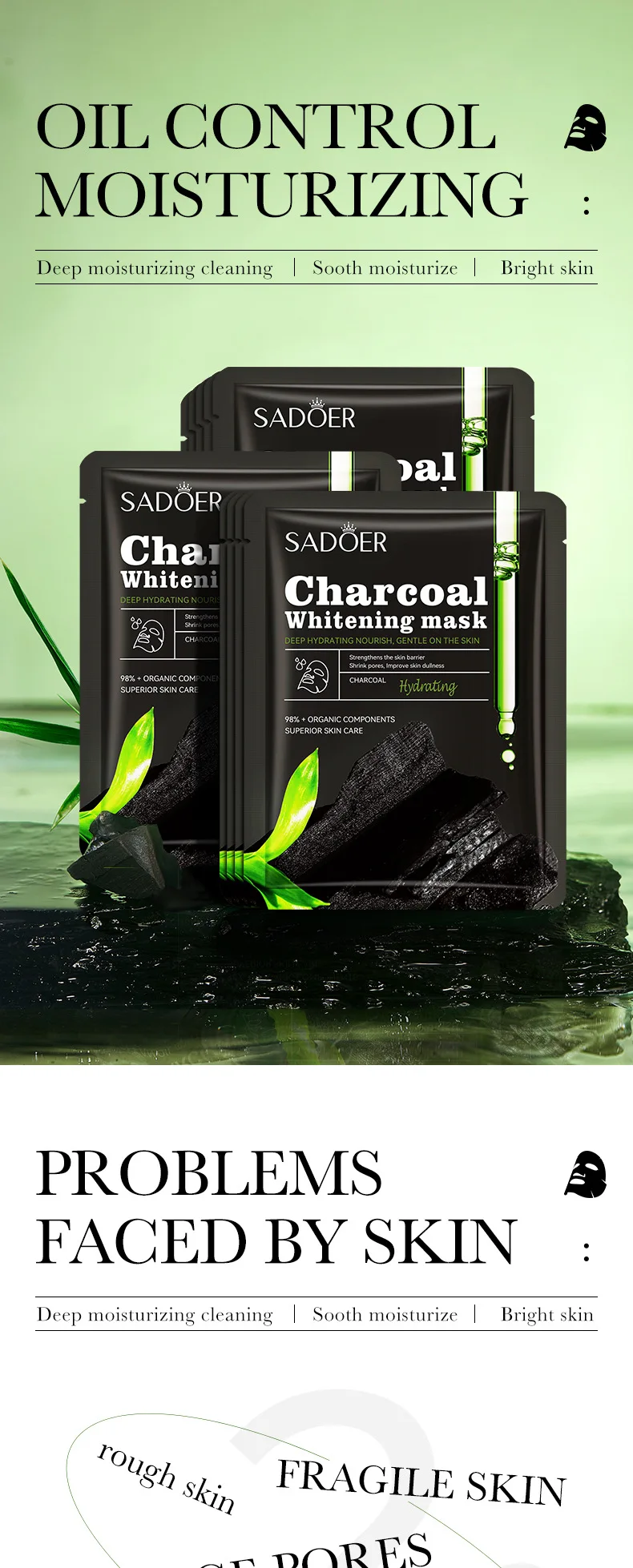 Nourishing Facial Sheet Mask Set Vitamin C Skincare for Face Collagen Charcoal Whitening Mask