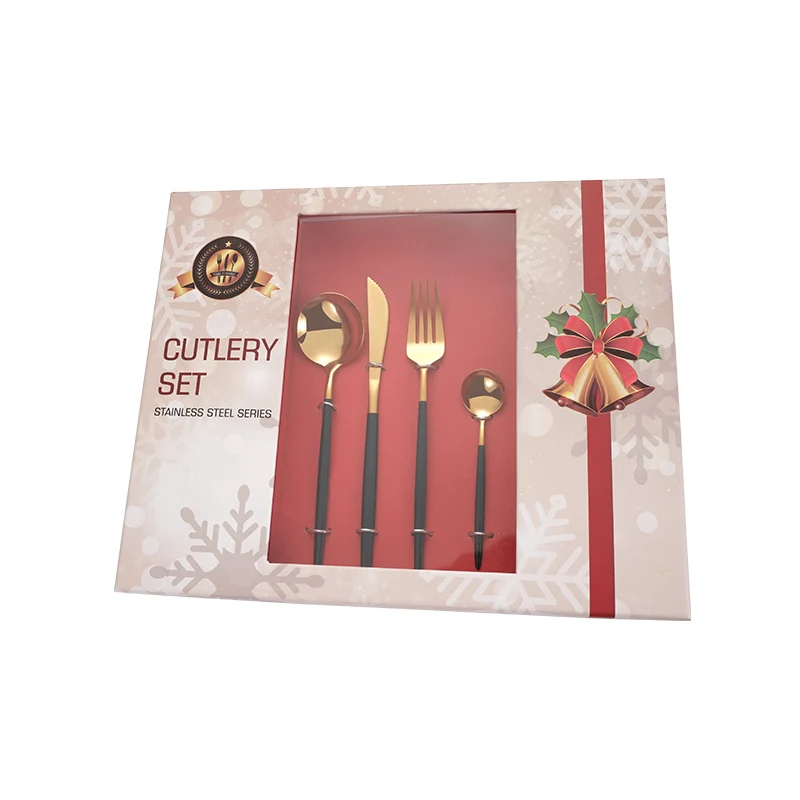 Titanium PVD Gold Plated Christmas Gift Set 24 Pcs Cutlery Stainless Steel Spoon Fork Knife Flatware with gift box