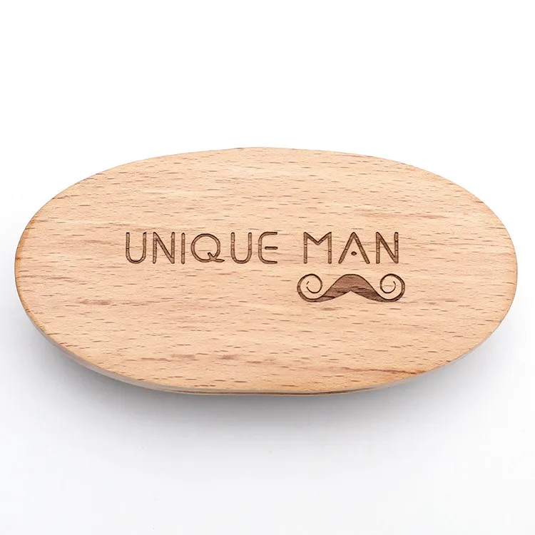 Custom logo nature oval eco-friendly beech wood handle yellow bristle beard brush for man.jpg