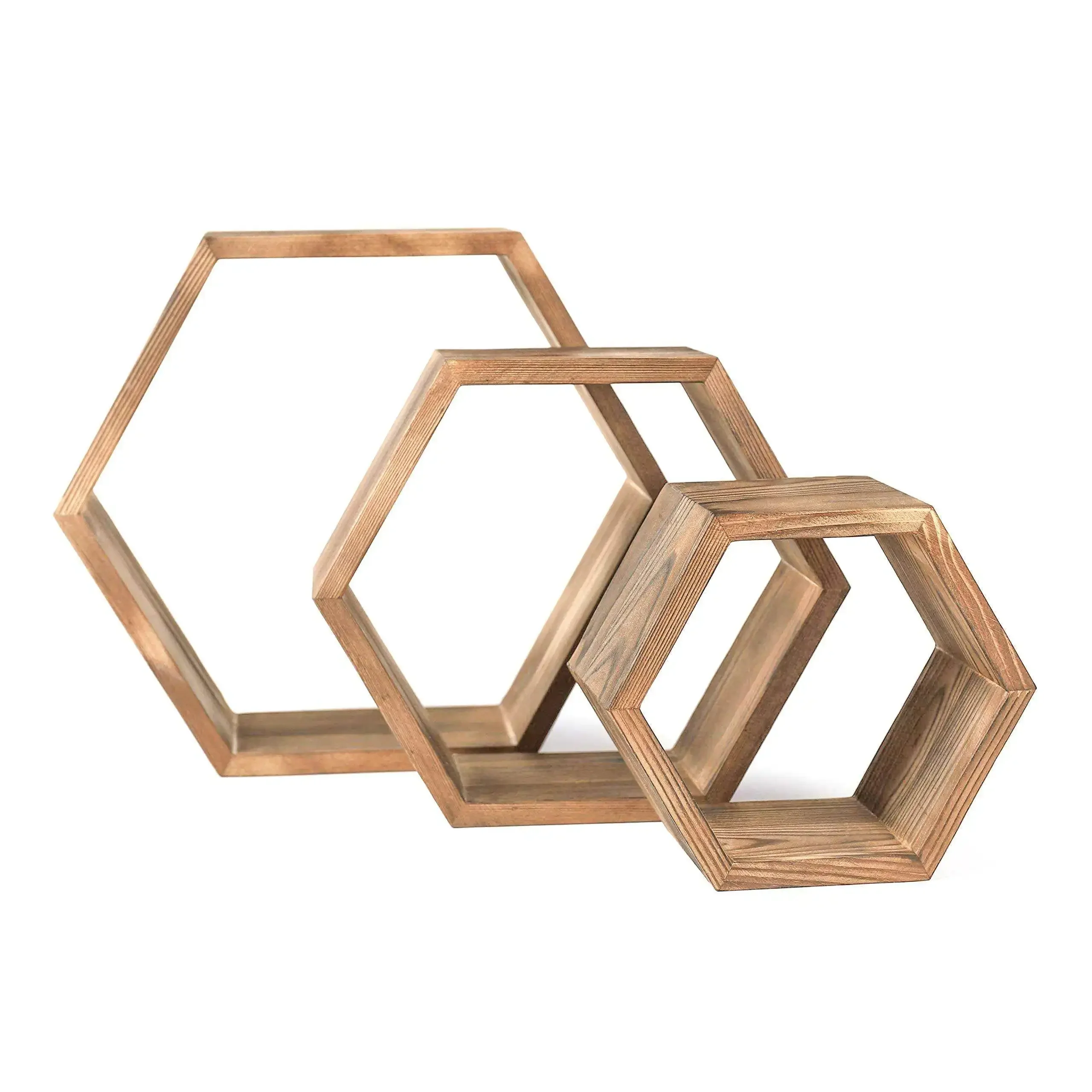 Floating Hexagon Wood Home Wall Shelf Hexagon Disarmable Wall Mount