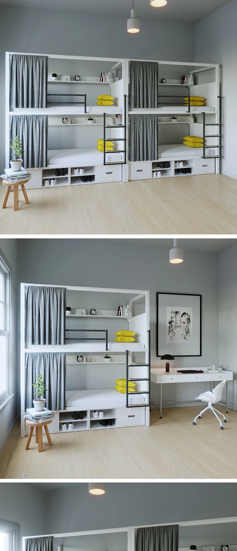 product factory free 3d design service single double metal dormitory beds adults students durable modern bunk beds for apartment school-9