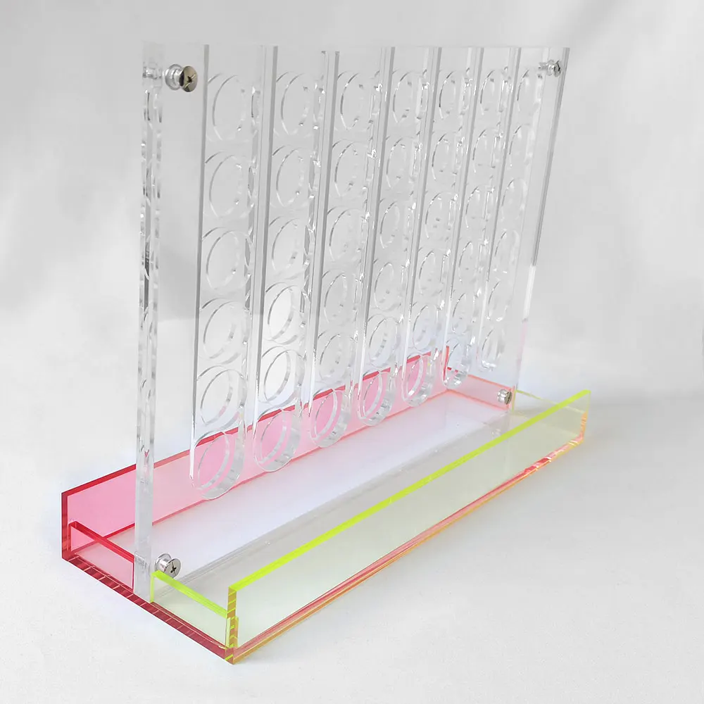 Acrylic Connect 4 Neon Pop Board Game estrateji jwèt ansanm ak de koulè pou timoun ki gen laj 6 ak plis pou 2 jwè