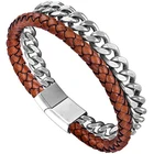 Leather Bracelet Vintage Fashion Jewelry Customized Braided Real Cow Leather Stone Bracelet With Black Clasp For Men