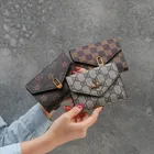 Ladies Purses Trifold Checkered Ladies Pu Purses Famous Brands Luxury Designer Card Women Leather Wallet