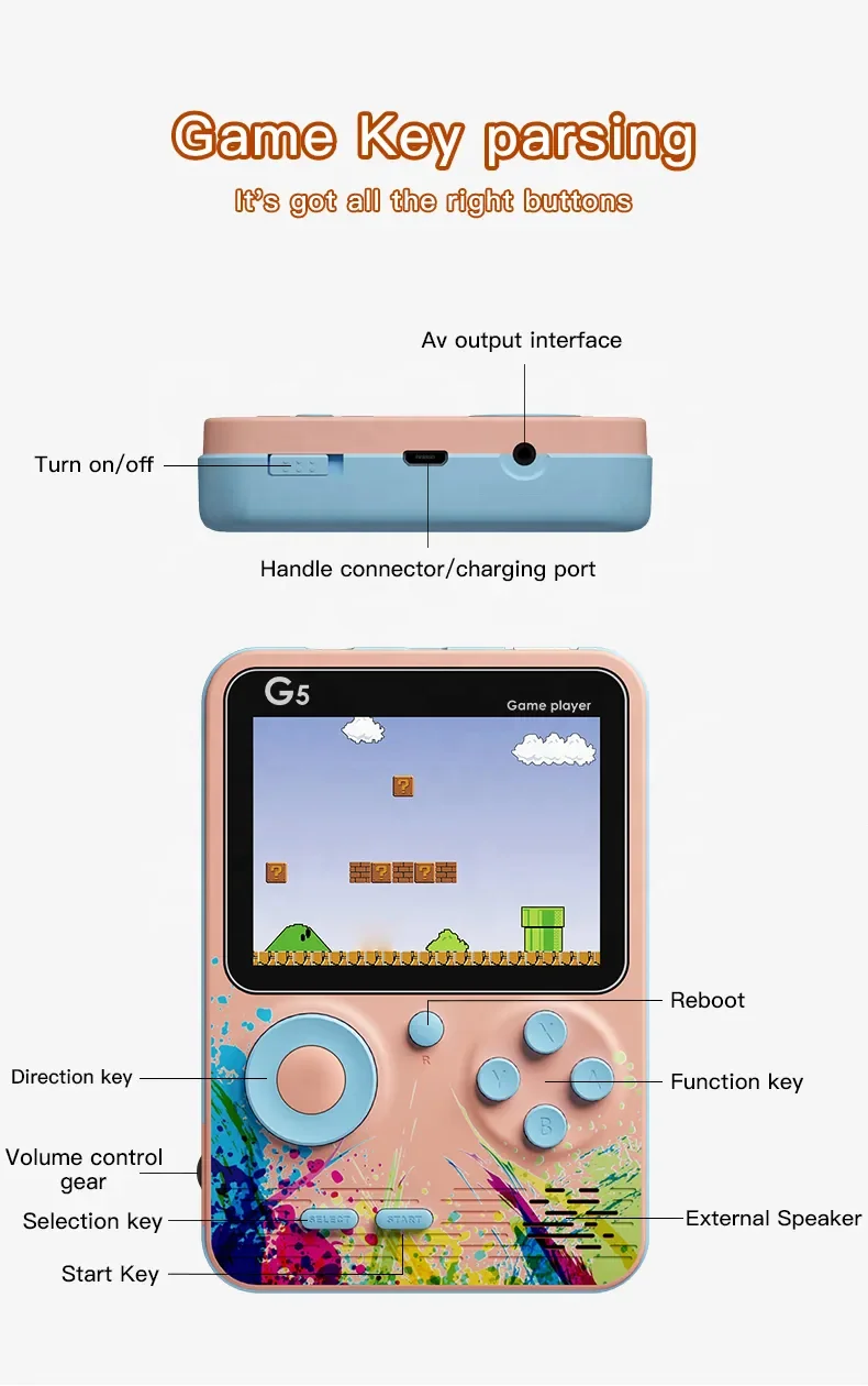 500 in 1  Video Game Console Handheld  3 inch Portable Color Handle mini video game console for kids handheld game player