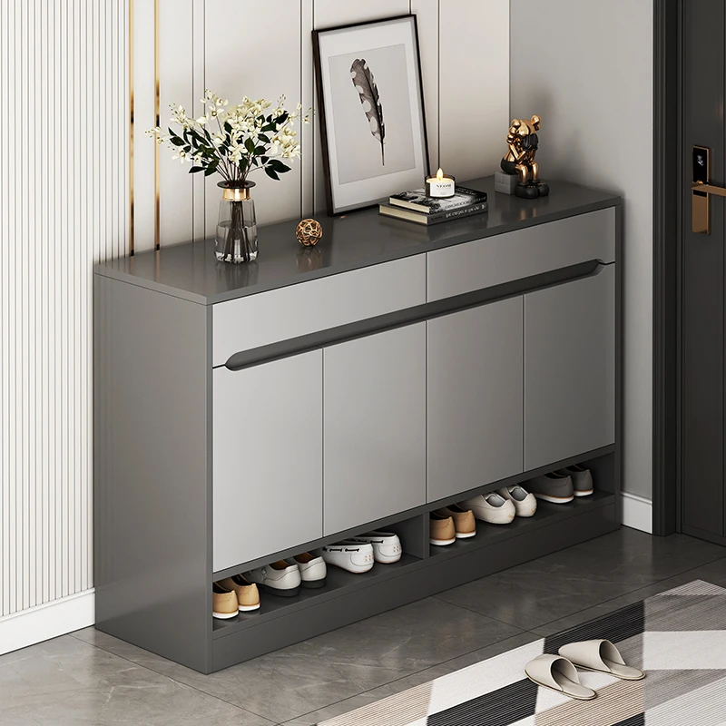 Modern Home Entrance Furniture Gray and Oak Wooden Shoe Rack Cabinet with Drawers and Doors