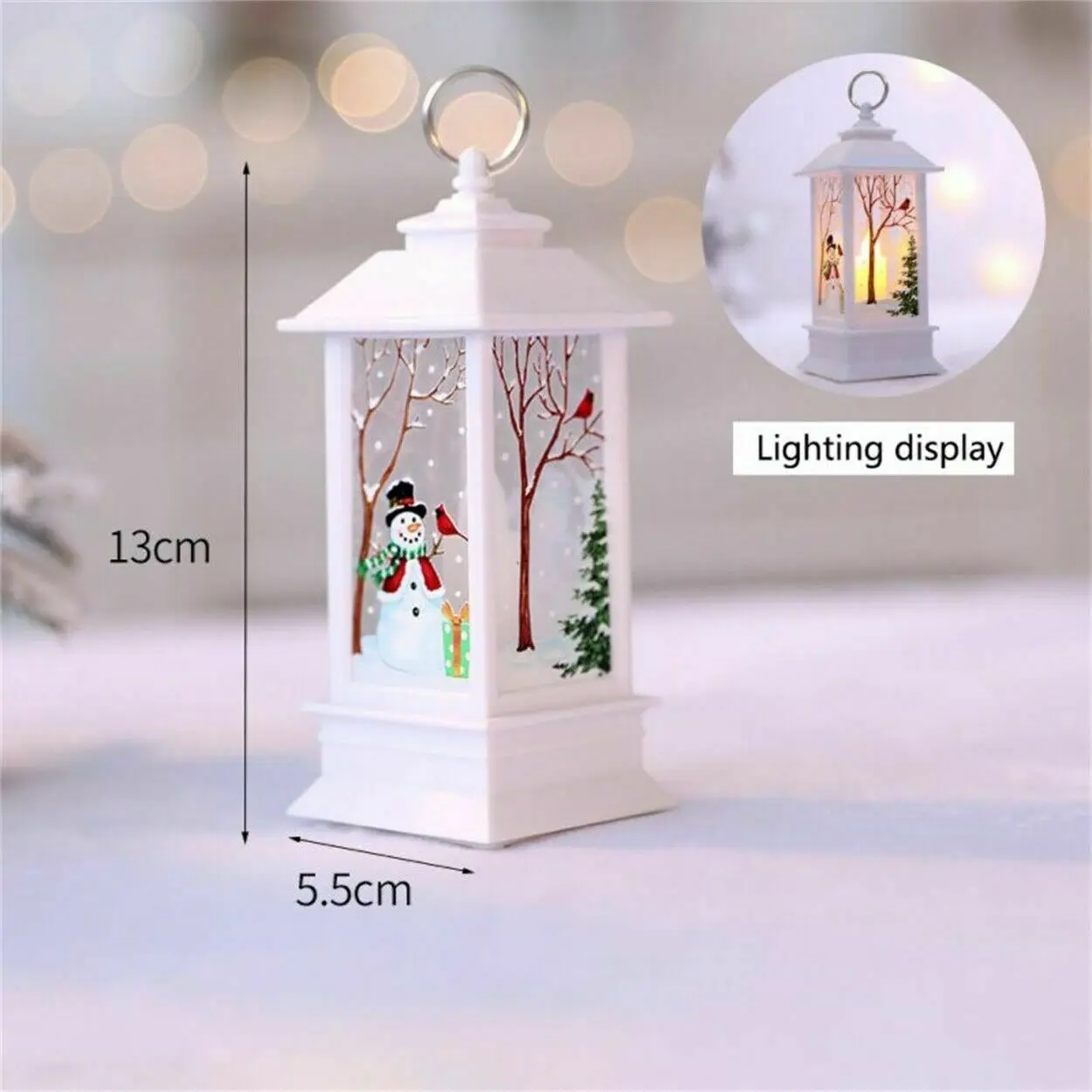 Christmas Snow Lantern Battery Operated LED Light Water Glittering Santa Snowman Hanging Night Lamp Holiday Home Ornament