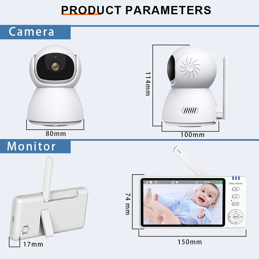 2024 New Design ABM570  5 inch screen Baby Camera 720P with Pan-Tilt Night Vision  Baby Care Products Smart Baby Monitor