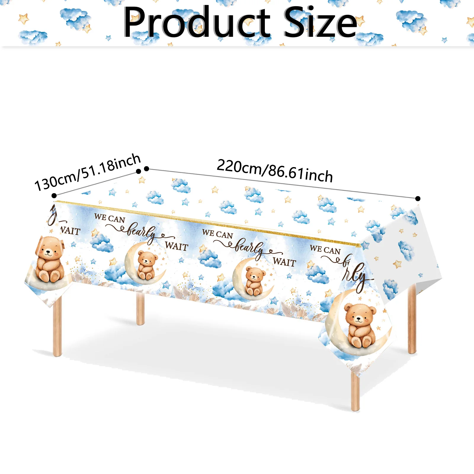 Large Size Party Tablecloths Disposable Table Cover Blue Bear Birthday Wedding Party Supplies Plastic Tablecloth