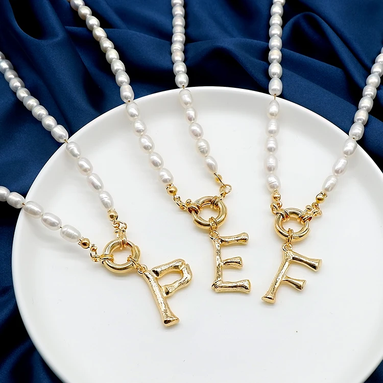 Gold Bamboo Letter Fresh Water Pearl 