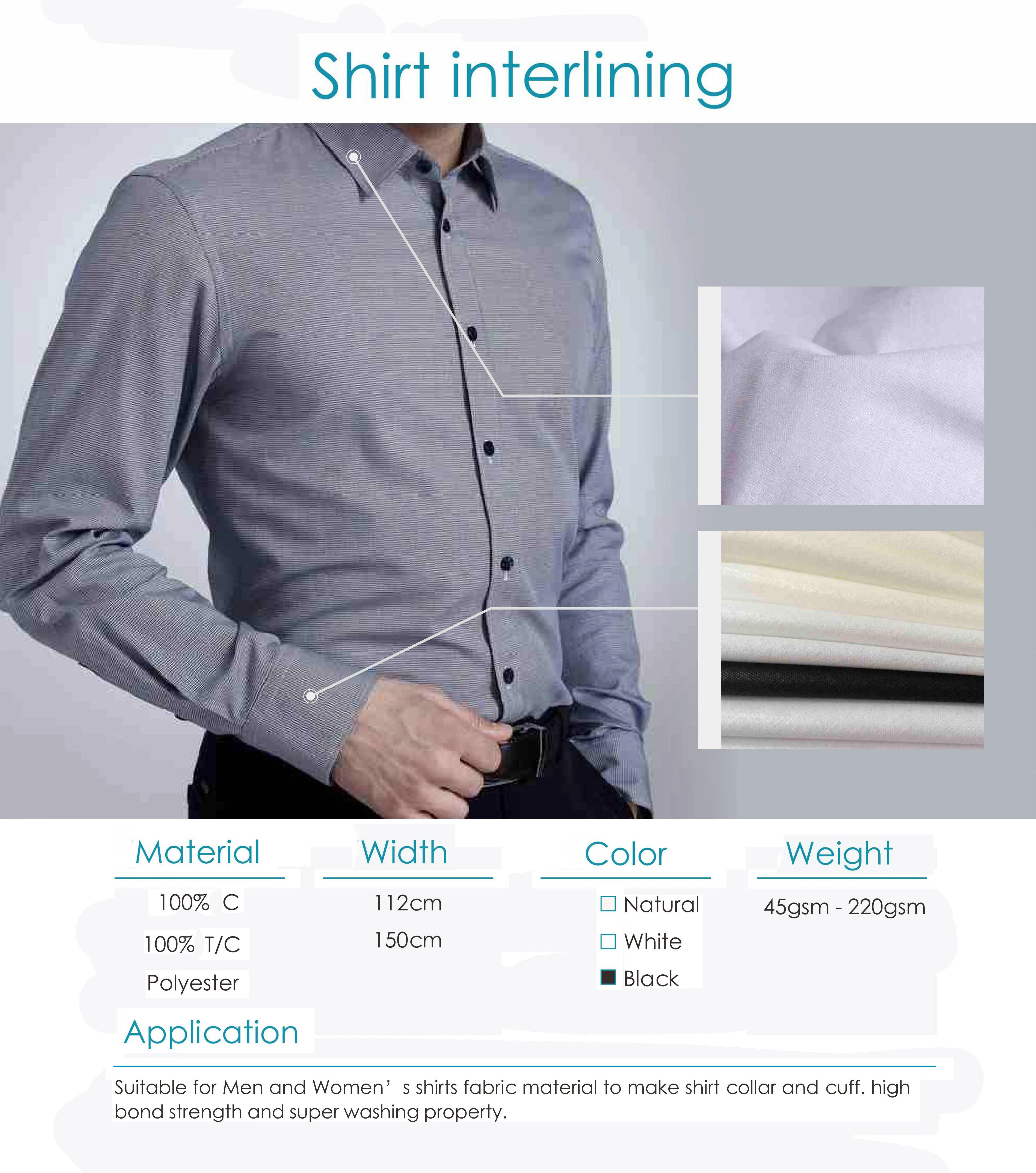 100% cotton fusible interlining for shirts Anti-wrinkle business shirt
