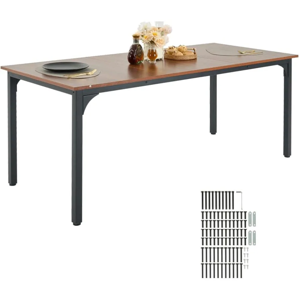 Modern Rustic Rectangle Dining Table Wood & Metal Construction Iron Legs 6-8 Person Durable Home Dining Furniture manufacture