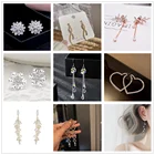 Silver Earrings Shiny Zircon Flower Tassel Pendant Silver Earrings For Women Girls Lady Female Lover Gift