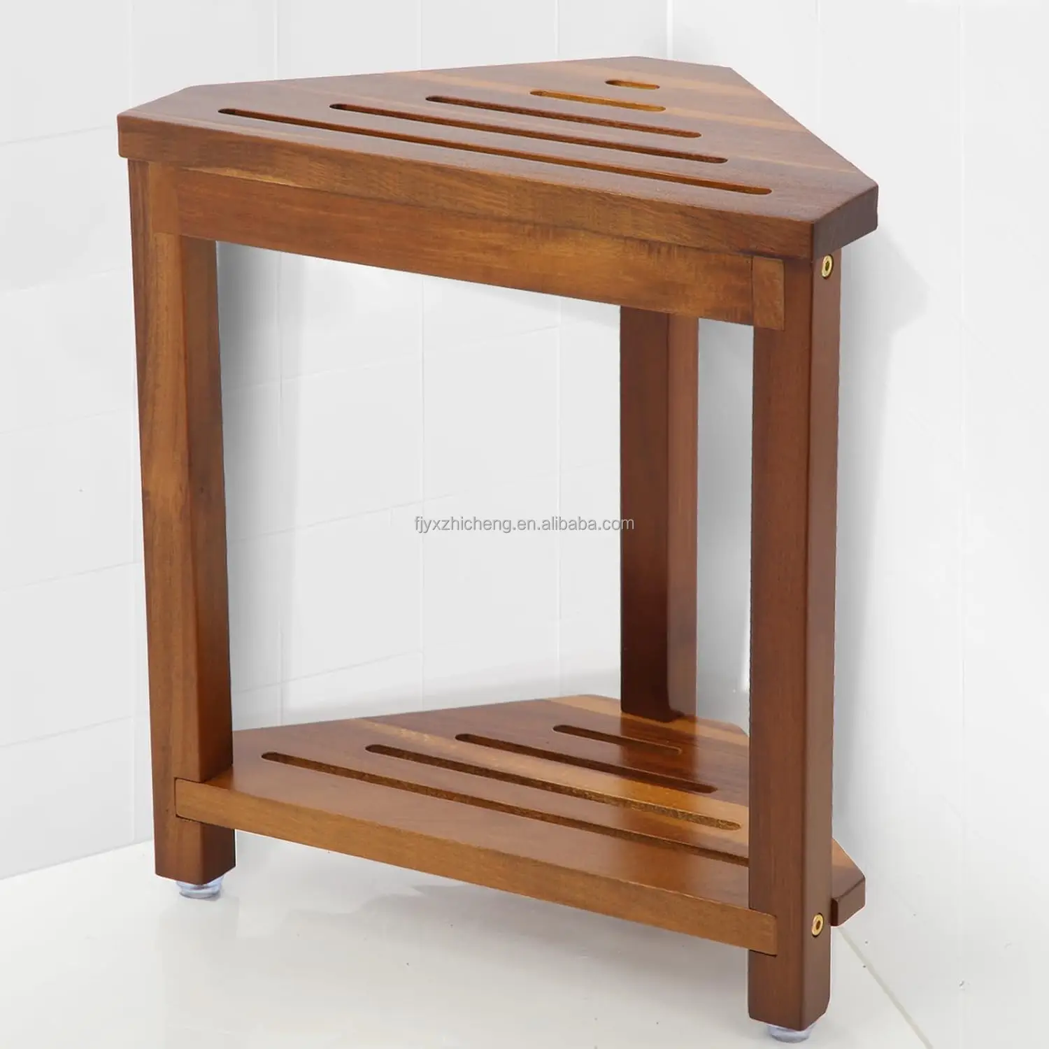 product 16in modern eco friendly shower foot rest corner stool shaving legs storage shelf small bench sit bath seat acacia wood-0