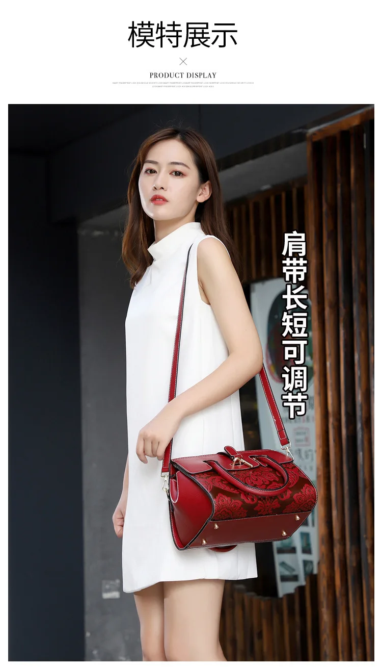 Handbag Fashion Elegant Retro Shoulder Sling Bag Top Handle Bags Genuine Cow Leather for Women Girls Clutch Single Flower