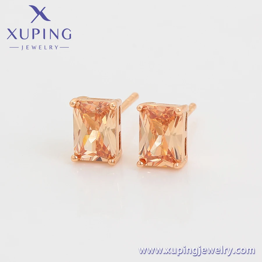 S00160092 Cheap price Ladies Jewelry Simple Classic Champagne Square Zircon 18K gold color Stud Earrings