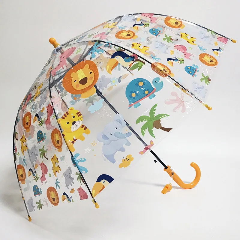 KLH427 Kids Cartoon Plastic Apollo Umbrella Clear PVC Unicorn Umbrellas Animals Printing Transparent Straight Gift Umbrella