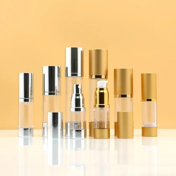New Gold Custom Plastic Cosmetic Packaging 15ml 30ml 50ml Frosted Acrylic Airless Foundation Pump Bottles with Lotion Pump