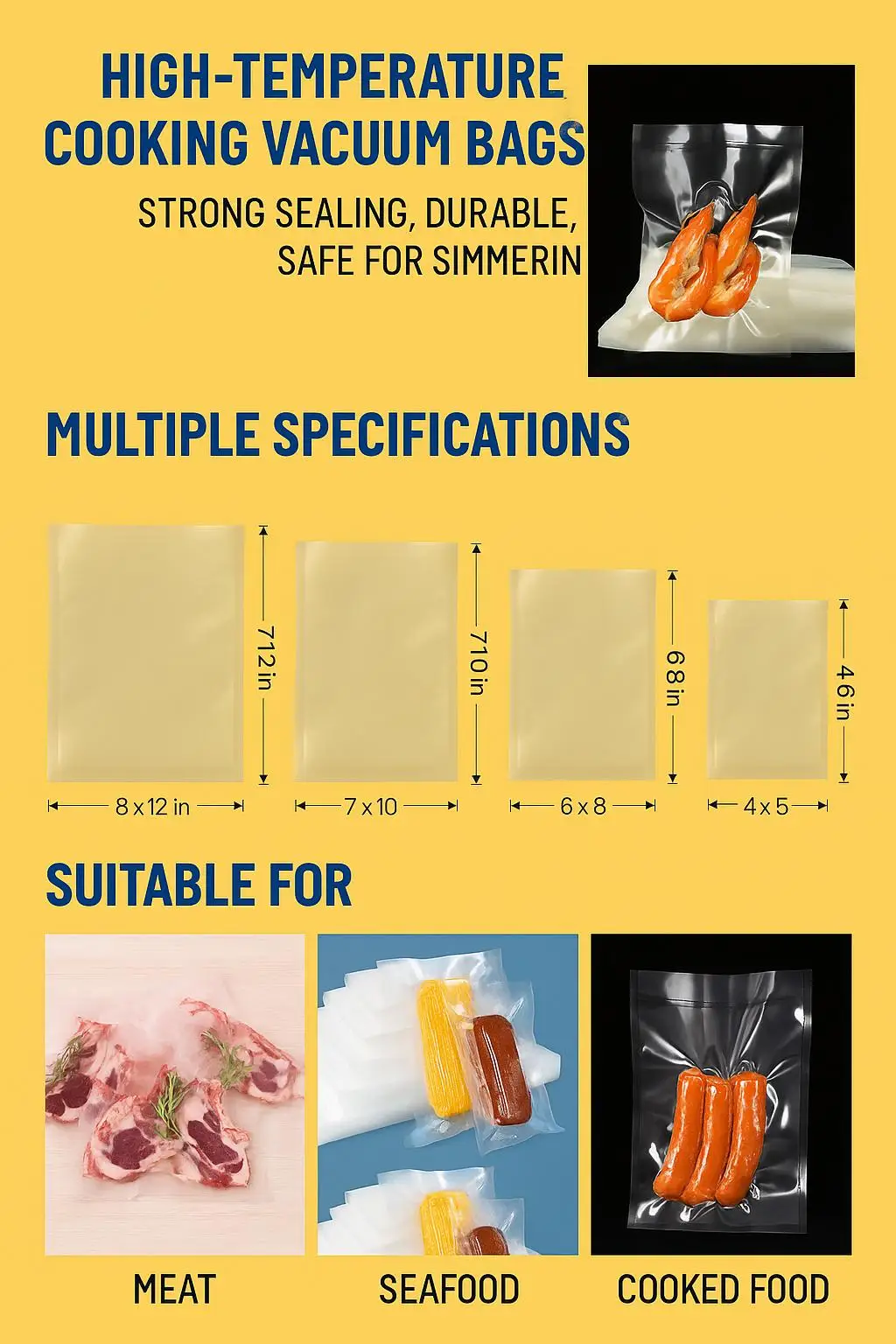 Custom Transparent Frozen Food Storage Sealer Pouch Smooth Mylar Vacuum Seal Bags for Chicken Meat Packing Plastic Packaging - detail 4