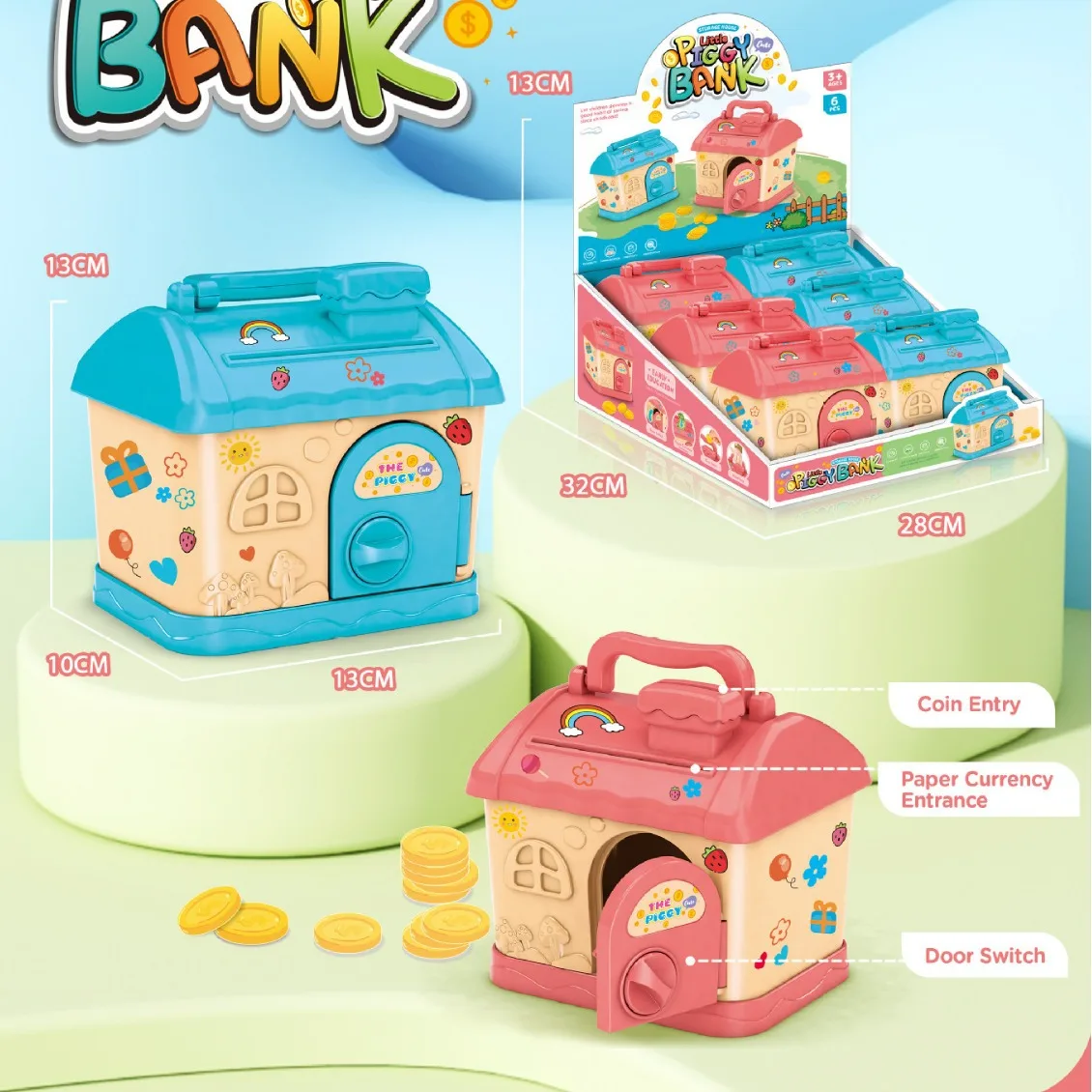 Mini Kids Money Saving Box 12 pcs Set Piggy Bank Password Lock Box Coins LOOSE CHANGE Education Kids Electric Cash Piggy Bank