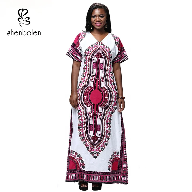 Women Cotton Kaftan Dress Caftan African Dashiki Print embroidered neck One Size 